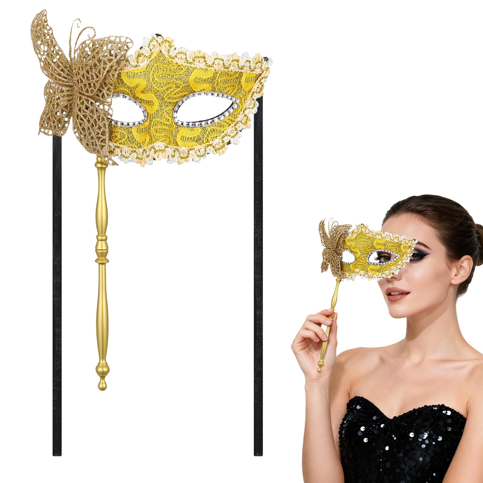 Ciieeo Handheld Masquerade Mask with Stick, Cosplay Party Mask for Women