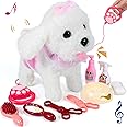 GOBRILLFUN Remote Control Robot Dog, Electronic Plush Puppy Dog Toy, Interactive Toys, Walks, Barks, Shake Tail, Stuffed Animal Gift for Girl and Boy Age 3-6 Year Old (White)