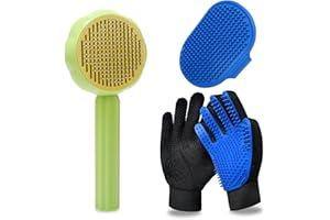 GJEASE Cat Grooming Glove Brush,Self-Cleaning Slicker Pet Brush for Short and Long Haired Pets,Dog Bath Brush for Shedding and Grooming,Removes Loose Hair and Tangles,Promote Circulation