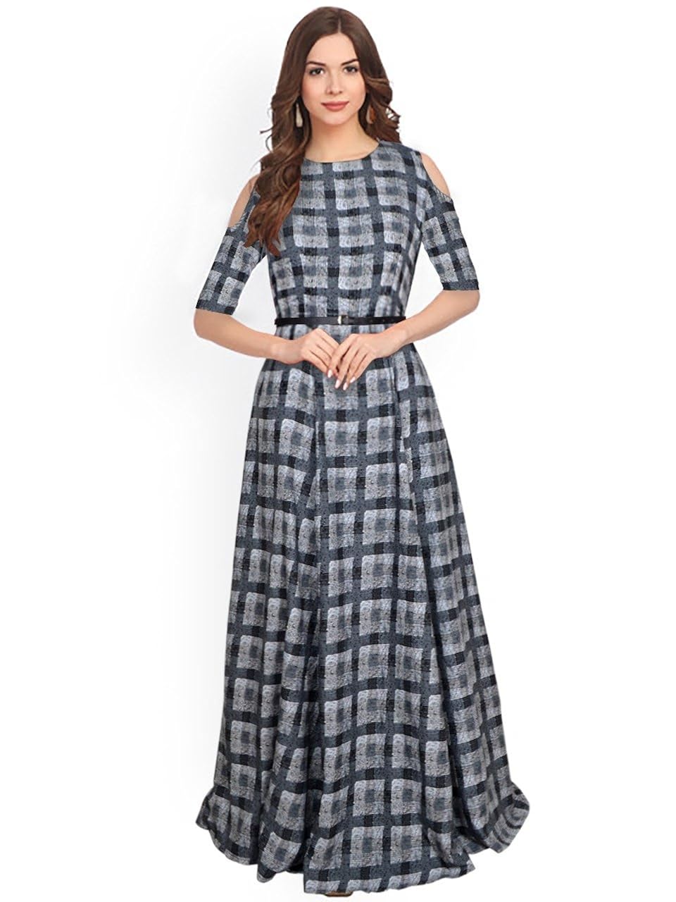 belomoda premium american crepe fabric half sleeve printed casual partywear stitched long gown for women