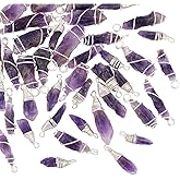 DICOSMETIC 40Pcs 2 Styles Natural Amethyst Pendants Irregular Stone Pendants Amulet Chakra Gemstone Charms Rough Nuggets Stone Charms Copper Wire Wrapped Stones Charm for Jewelry Making