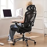 Sweetcrispy Office Chair Ergonomic Desk Chair, 300 LBS Home Mesh Office Desk Chairs with Wheels, 2D Headrest, Up&Down Lumbar Support, Swivel High Back Computer Chair with Flip-up Armrests,Dark Black