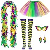 Avxdbr 5Pcs Mardi Gras Costume Accessory Set Tutus Skirt Feather Boa Earrings Mask Long Socks for Women