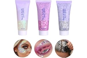 WENFENG 3 Colors Face Glitter,Body Glitter,Holographic Cosmetic Laser Powder Festival Glitter Makeup for Women,Singer Concerts Music Festival Rave Accessories (White+Pink+Silver)