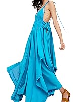 Womens Summer V-Neck Sling Dress, Asymmetrical Ruffles Backless Sexy Long Dress For Lady Black/S