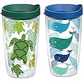 Tervis Turtle and Whale Pattern Made in USA Double Walled Insulated Tumbler Cup Keeps Drinks Cold & Hot, 16oz - 2pk, Clear