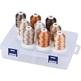 Simthread Embroidery Thread with Storage Box 800 Yards Snap Spools | 9 Brown Colors for Embroidery and Sewing Machine
