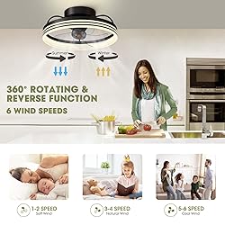 LUDOMIDE Ceiling Fans with Lights, 360° Rotating