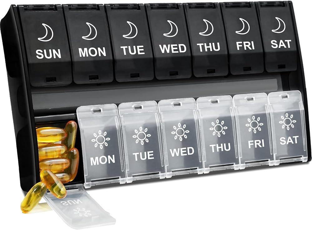 Yaklim Large 7 Day Pill Box 2 Times Daily 14 Day XL Weekly Organizer