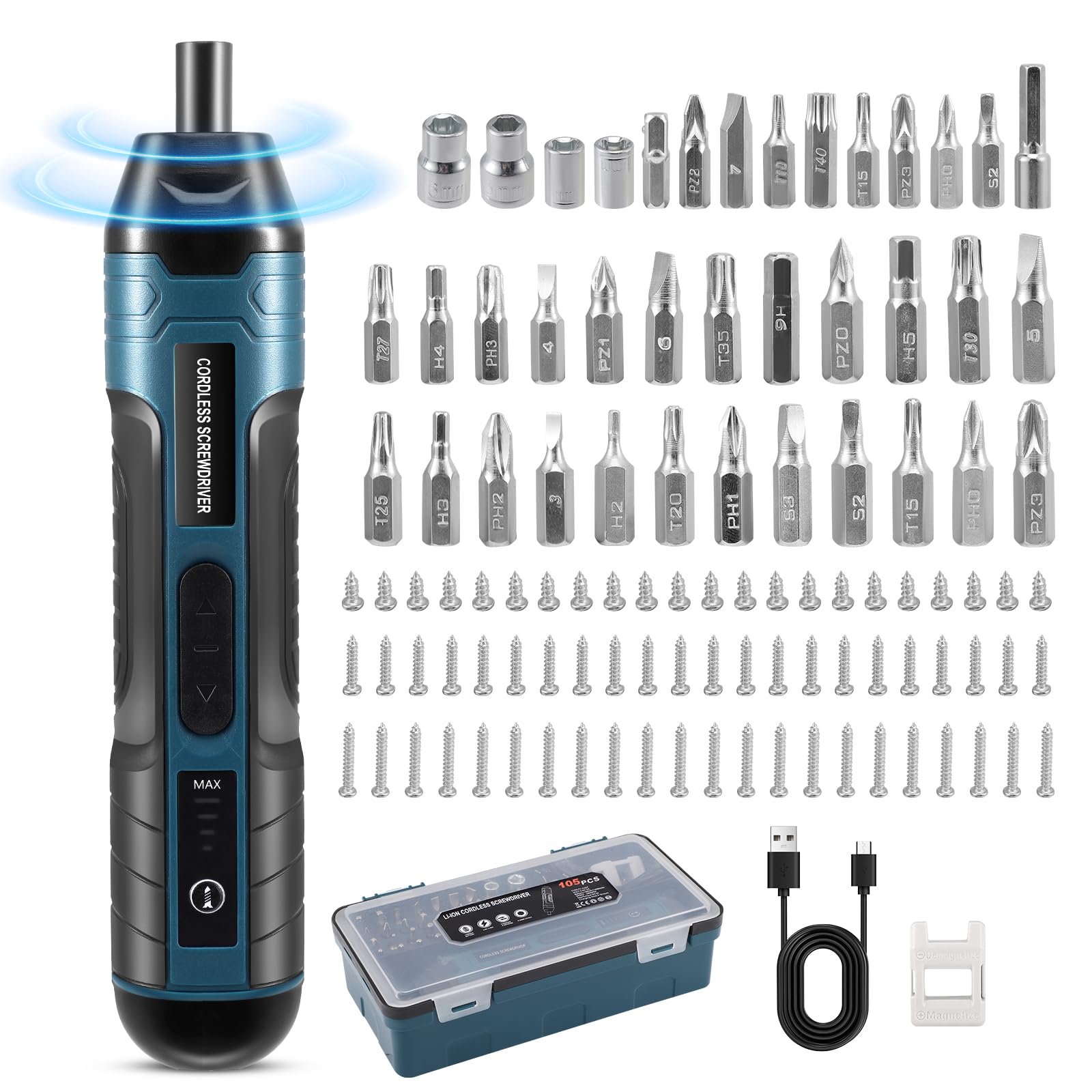 105 in 1 Electric Screwdrivers Cordless, 3.6V Rechargeable Portable Repair Tools Kit, Drill Screwdriver Bits Set, Adjustable Torque Electric Screwdriver Set, for Daily Home DIY Light Industrial Use