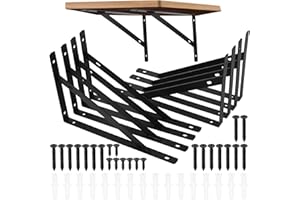 QIWUHAI Shelf Brackets Heavy Duty Shelf Brackets, 8 Pcs Triangle Shelving Brackets, Black Right Angle Wall Brackets for Shelf, 90 Degree Wall Mounted Shelf Supporters Brace Brackets (9.84 x6.29 inch)