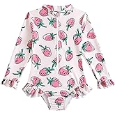 JZyangmei Toddler Girls Rash Guard Swimsuit Long Sleeve One Piece Zipper Ruffle Bathing Suit UPF 50+ Beach Swimwear 2-8Y