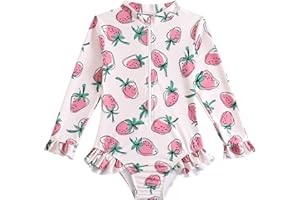 JZyangmei Toddler Girls Rash Guard Swimsuit Long Sleeve One Piece Zipper Ruffle Bathing Suit UPF 50+ Beach Swimwear 2-8Y
