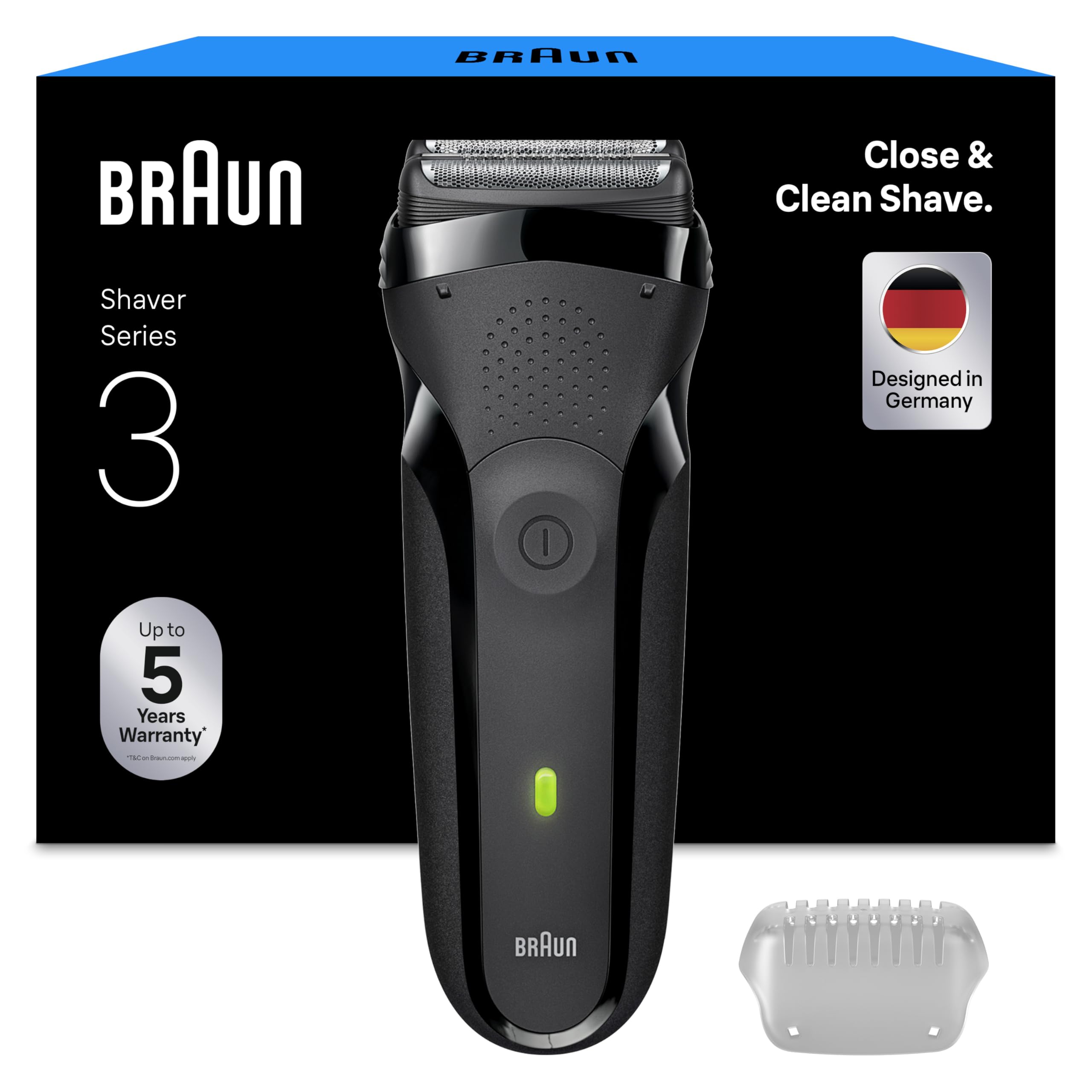 Braun Series 3 Electric Shaver for Men, Electric Razor for Men, UK 2 Pin Plug, 300, Black Razor