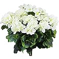 FAICOIA 2 Pcs Artificial Geraniums for Outdoor Silk Geranium Flowers White Artificial Geranium Bush Faux Flowers Geraniums Branch for Garden Patio Grave Cemetary Vase Table Centerpiece Indoor Decor