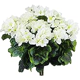 FAICOIA 2 Pcs Artificial Geraniums for Outdoor Silk Geranium Flowers White Artificial Geranium Bush Faux Flowers Geraniums Branch for Garden Patio Grave Cemetary Vase Table Centerpiece Indoor Decor