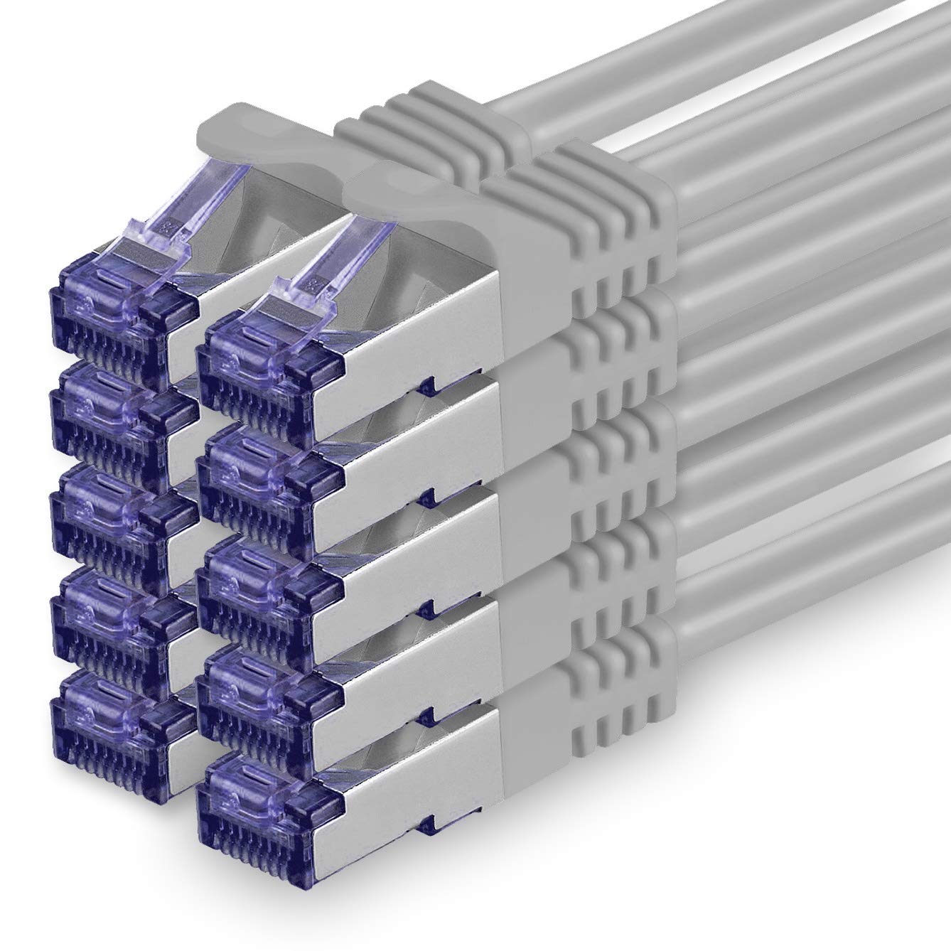 1aTTack.de Cat.7 network cable 0.25m - gray - 10 pieces - Cat7 patch cable (SFTP/PIMF/LSZH) raw cable 10 Gb/s with Rj 45 connector Cat.6a - 10 x 0.25 meters gray