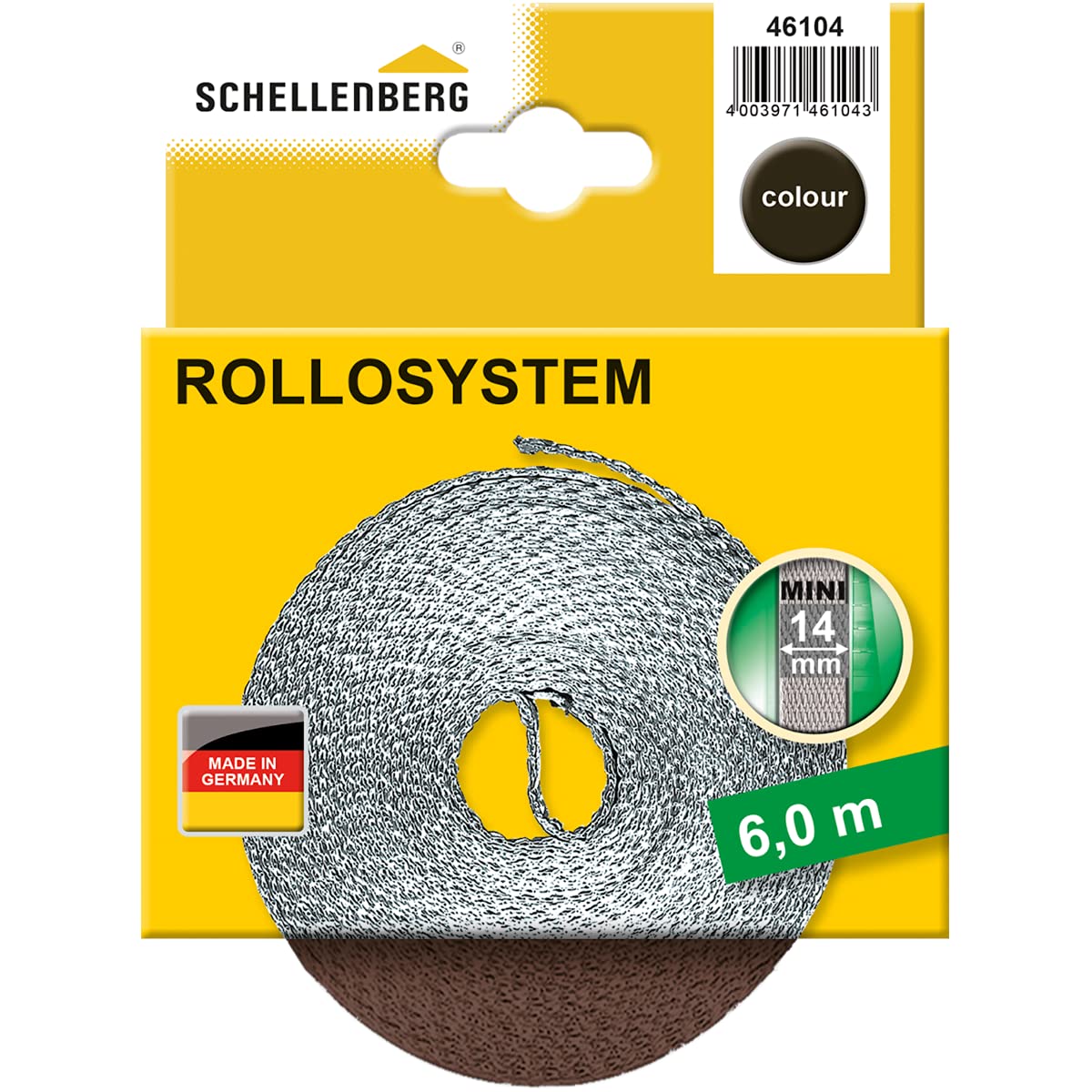 Schellenberg 44501 Roller Shutter Strap for Window (Width: 14 mm, Mini System: 4.5 m), Brown, 46104