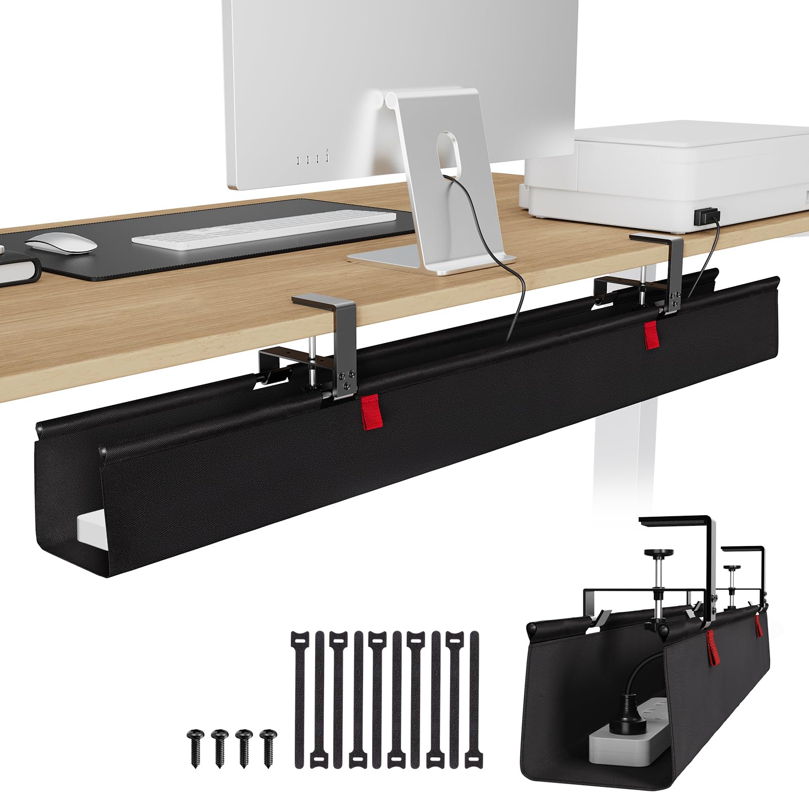 Photo 1 of KEEGH Extra Large 48" Under Desk Cable Management Tray - Under Desk Cord Management - Clamp/Screw Mount - Support Upto 70lbs - Fabric Wire Management - Cable Raceways Tray Cord Hiders for Office/Home