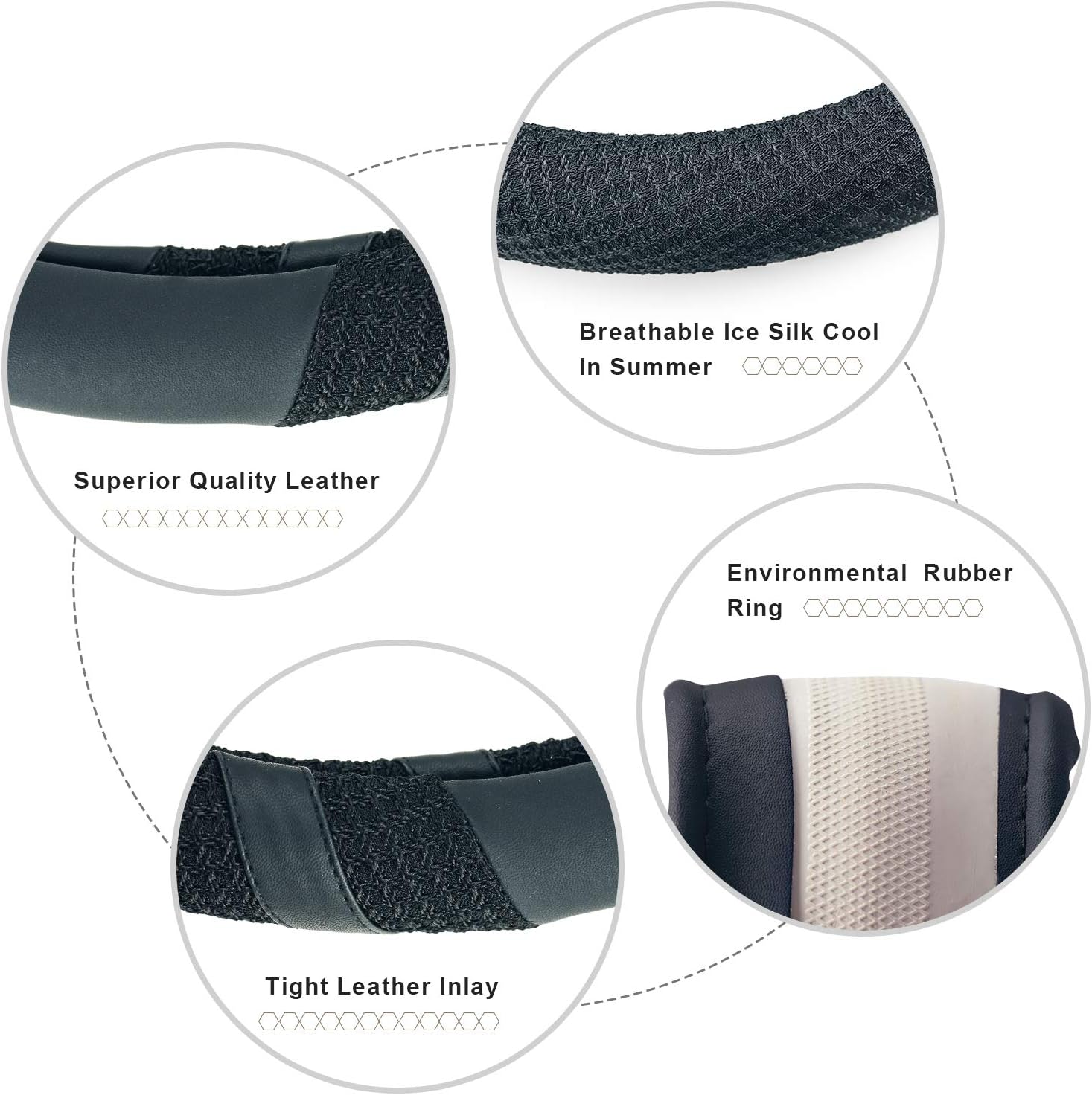 BOKIN Steering Wheel Cover Microfiber Leather and Viscose, Breathable, Anti-Slip, Odorless, Warm in Winter and Cool in Summer, Universal 15 Inches(Black): Automotive