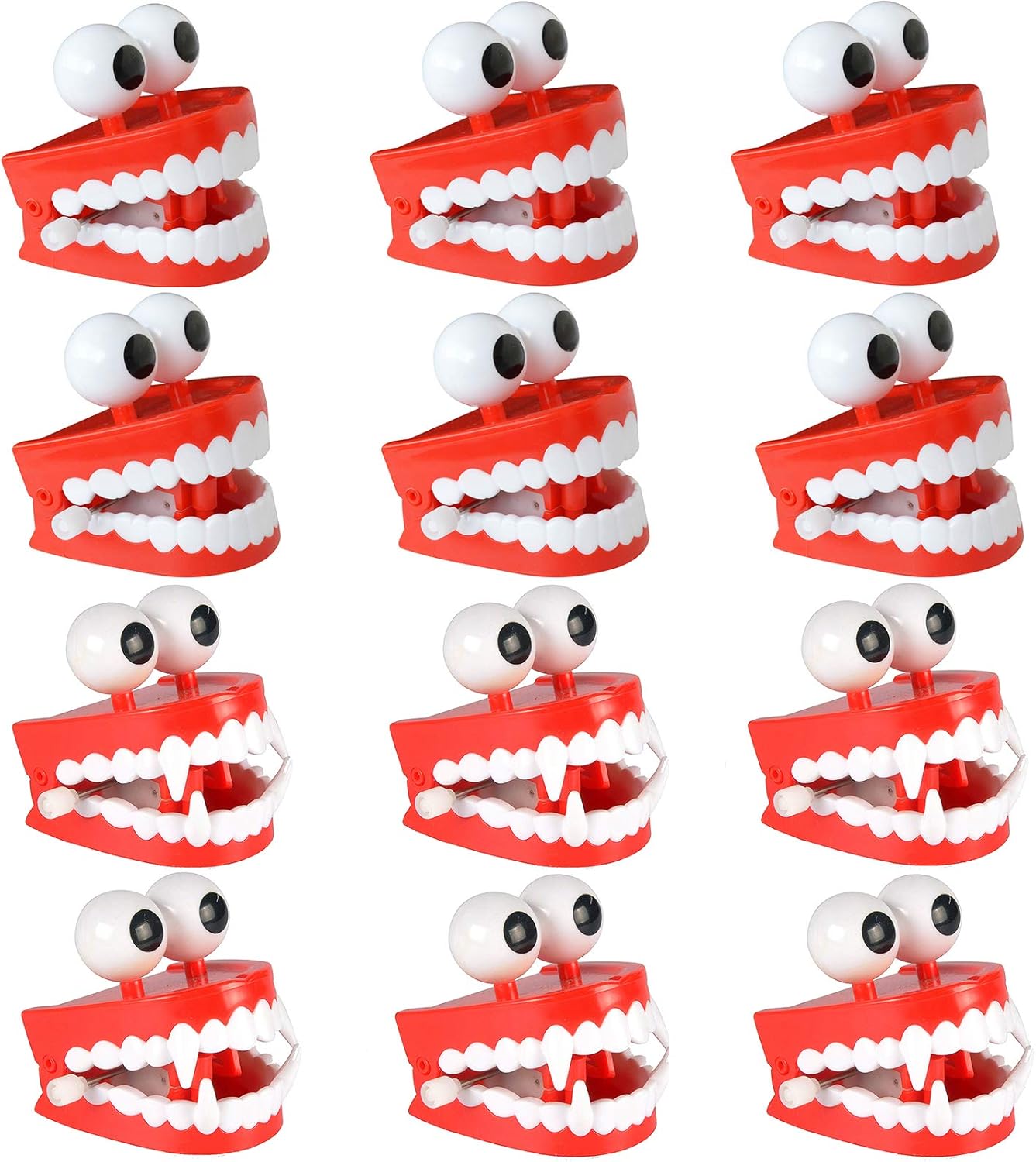 Liberty Imports 12 Pack Jumbo 3 Inches Chattering Teeth with Eyes Classic Wind Up Chomping Walking Teeth Office Toy Dentures - Halloween Novelty Party Favors Kids Gag Gifts (6 Vampire + 6 Regular)