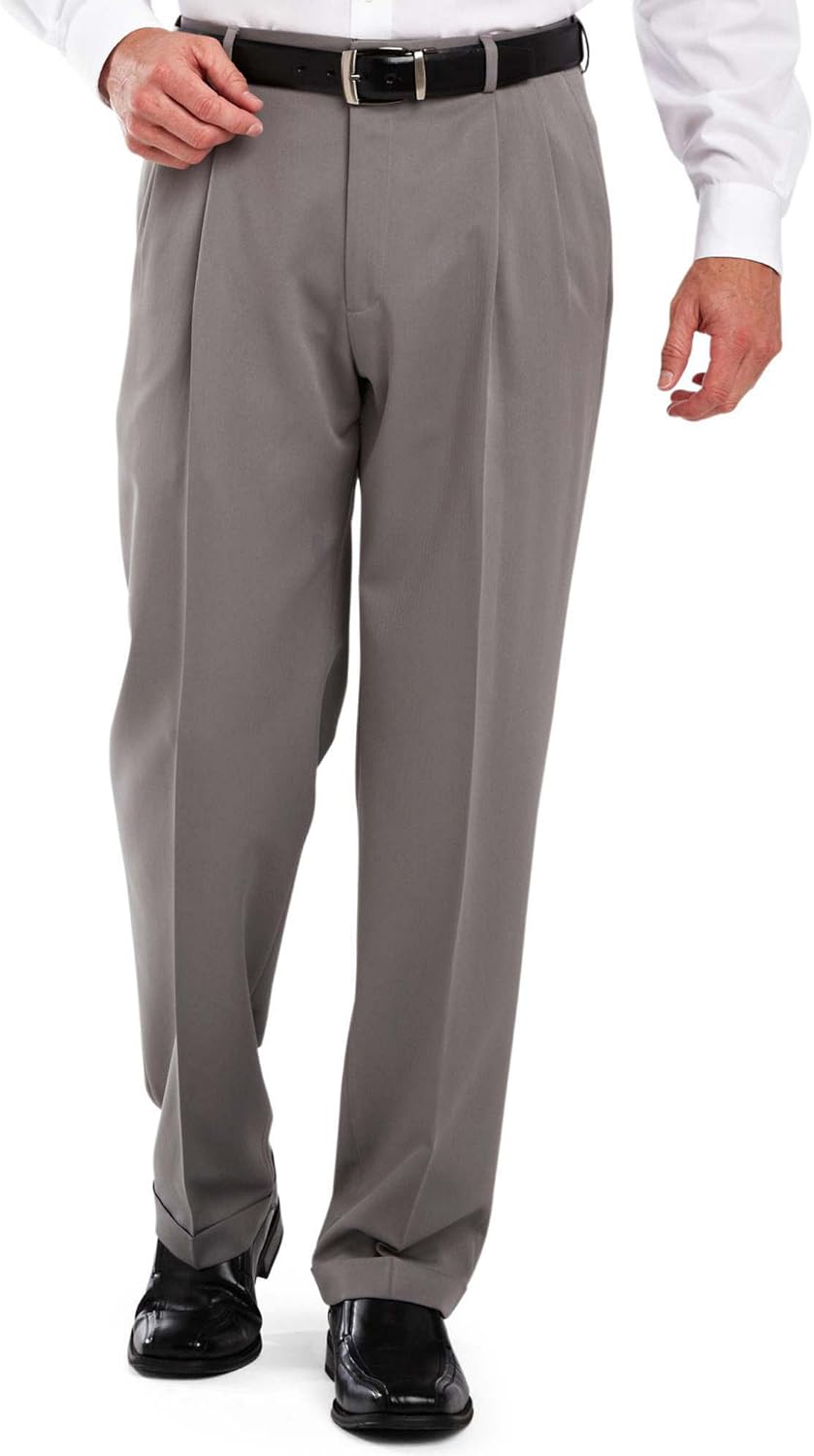 Haggar Mens Two Tone Herringbone Expandable Waist Pleat Front Dress