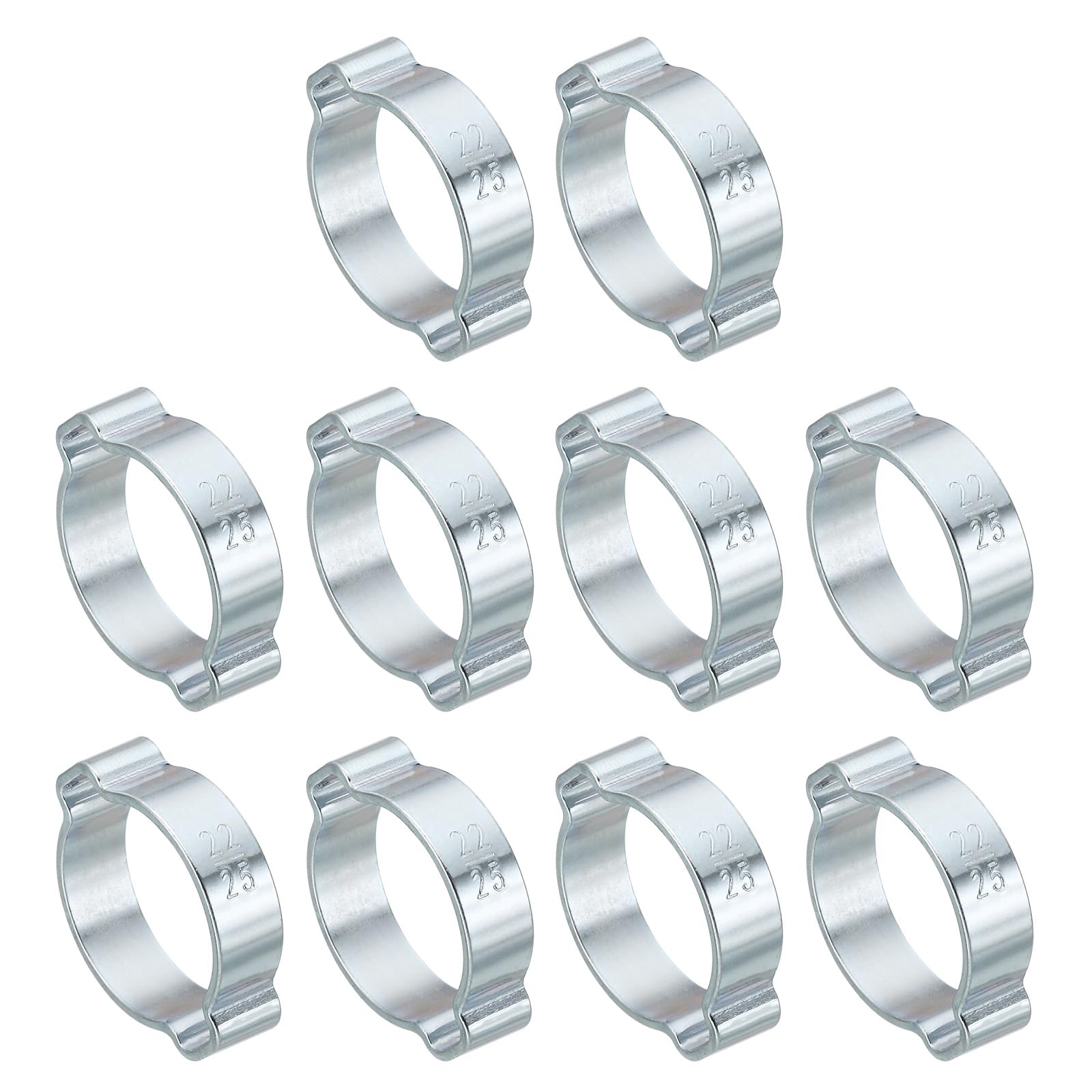 PATIKIL 10 Pack 22-25mm Double Ear Hose Clamp, Galvanized Steel Crimp Rings for Tubing Pipe Fitting Connections, Silver Tone