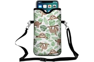 FREZORA Cell Phone Sleeves Bag Case Crossbody Neoprene Holder Lanyard Phone Pouch for Women Men 7.5 X 4.5 Inches - Sloth