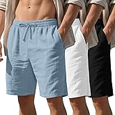 August Alley 3 Pack Men's Linen Shorts, Casual Elastic Waist Drawstring Shorts Summer Golf Lounge Clothes with Pockets
