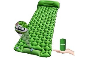 AIRSPIRIT Inflatable Sleeping Pad with Pillow for Camping-Built in Foot Pump Fast Inflation-Ultralight Upgraded Durable Compact Sleeping Mat Moisture Proof Air Mattress for Backpacking,Hiking,Travel,Tent