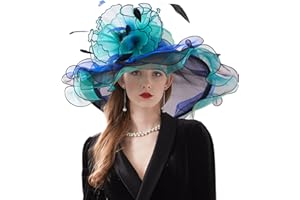 RZTA Women's Kentucky Derby Church Dress Hat Wide Brim Leaf Flower Bridal Shower Hat