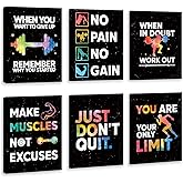 HLNIUC Motivational Gym Wall Art,Inspirational Workout Room Wall Decor, Motivational Words Home Gym Decor Set Of 6(8’’X10’’,framed),Positive Canvas Art Print For Gym,Exercise Classroom Decor