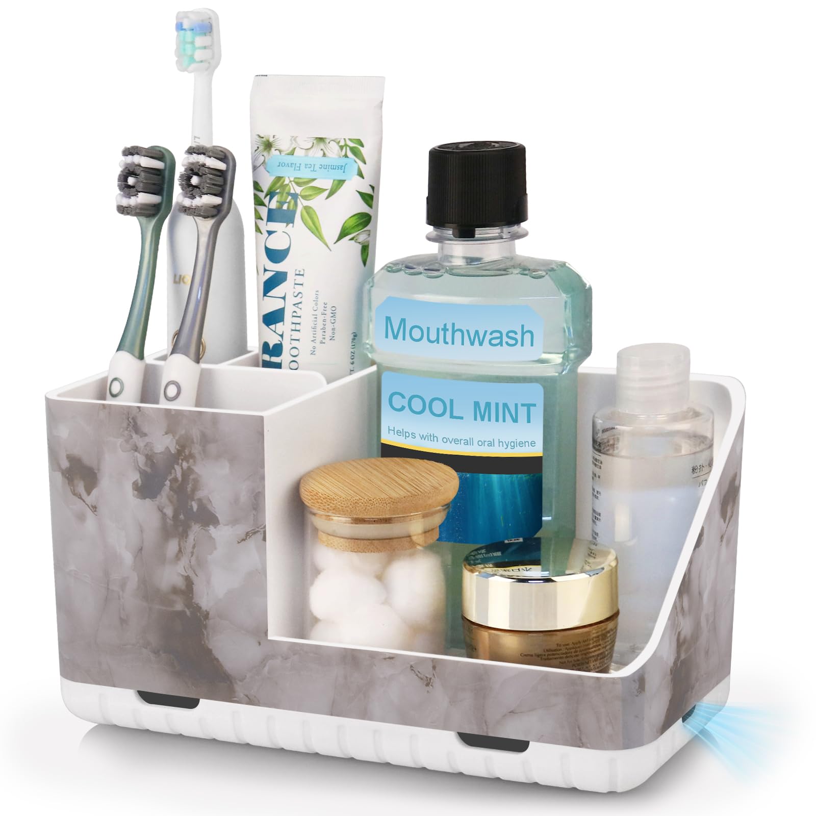 PARKMANI Toothbrush Holders for Bathroom Countertop Organizer, Kids Electric Toothbrush and Toothpaste Holder for Bathroom Organizers and Storage (White Marble Grain)