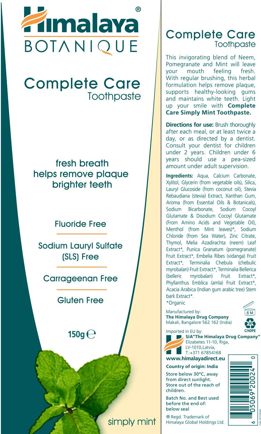 Himalaya Botanique Simply Mint Complete Care Toothpaste, 150 g (Pack of 1) - Image 3