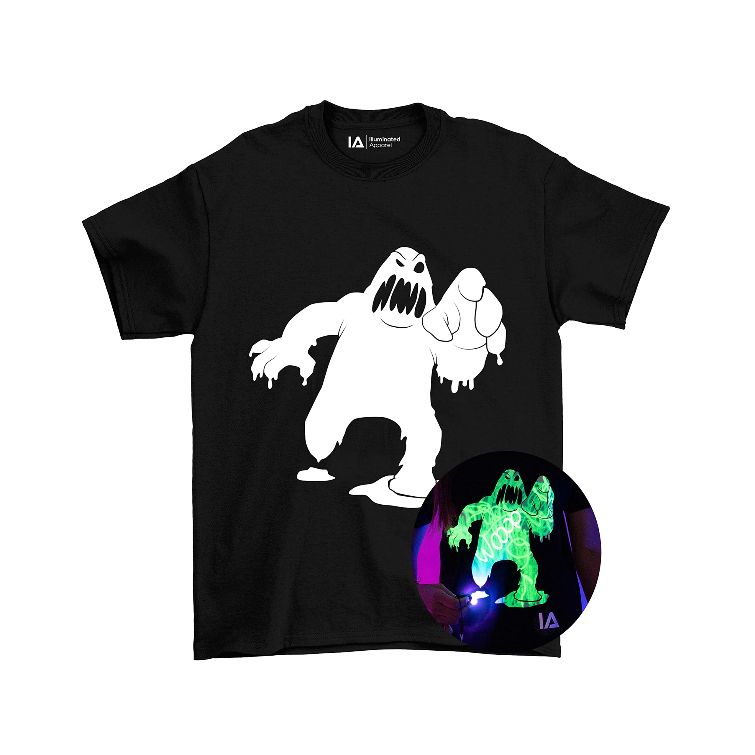 Illuminated Apparel Original Kids Monster Interactive Glow in The Dark T-Shirt (9-11 Years) Black