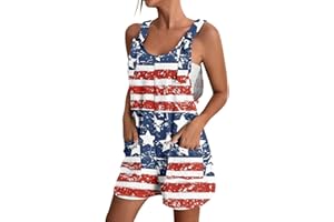 Kaniem 4th Of July Jumpsuit Women, 2024 American Flag Overalls With Pockets Casual Shorts Sleeveless Rompers,Suspender Outfit