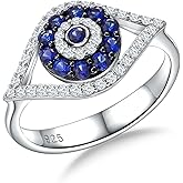 DAYBYDAY 925 Sterling Silver Star/Evil Eye Ring Blue Sapphire Ring for Women D Color VVS1 Moissanite Created Statement Ring Size 6-10