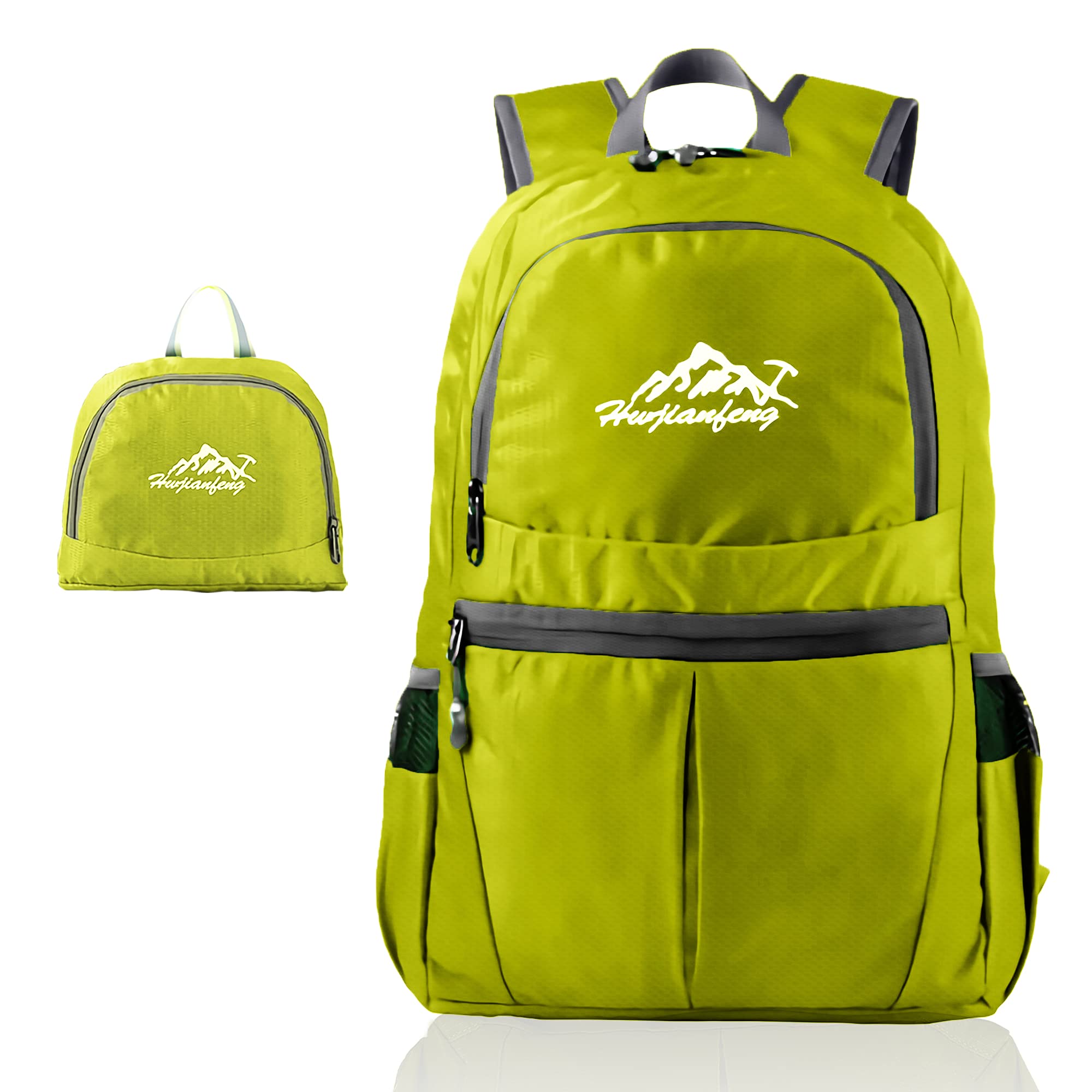 INTIRILIFE Foldable backpack ultralight in Lime - 36L unisex hiking backpack waterproof - outdoor daypack for camping, hiking, traveling, climbing, and much more.