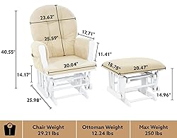 Naomi Home Glider and Ottoman Set White/Cream