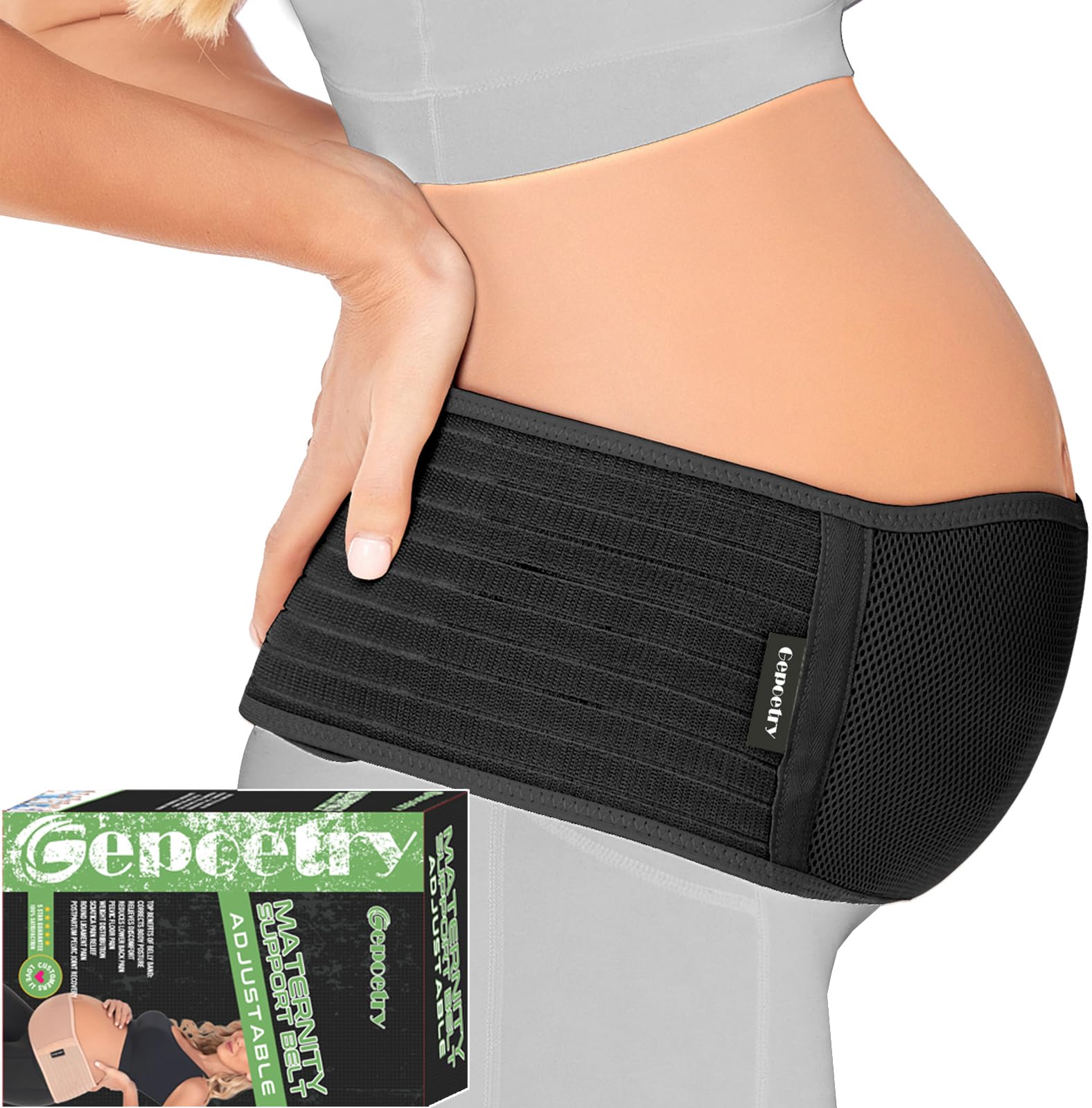 Photo 1 of Gepoetry Maternity Belly Band for Pregnant Women | Pregnancy Belly Support Band for Abdomen, Pelvic, Waist, & Back Pain | Adjustable Maternity Belt | For All Stages of Pregnancy & Postpartum (Black)