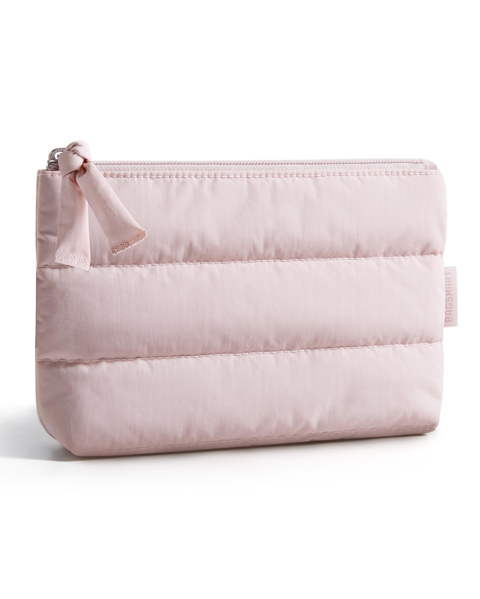 Photo 1 of BAGSMART Small Makeup Bag, Puffy Portable Cosmetic Pouch with Charm Zipper, Water-Resistant Travel Organizer for Women (Baby Pink, Small)