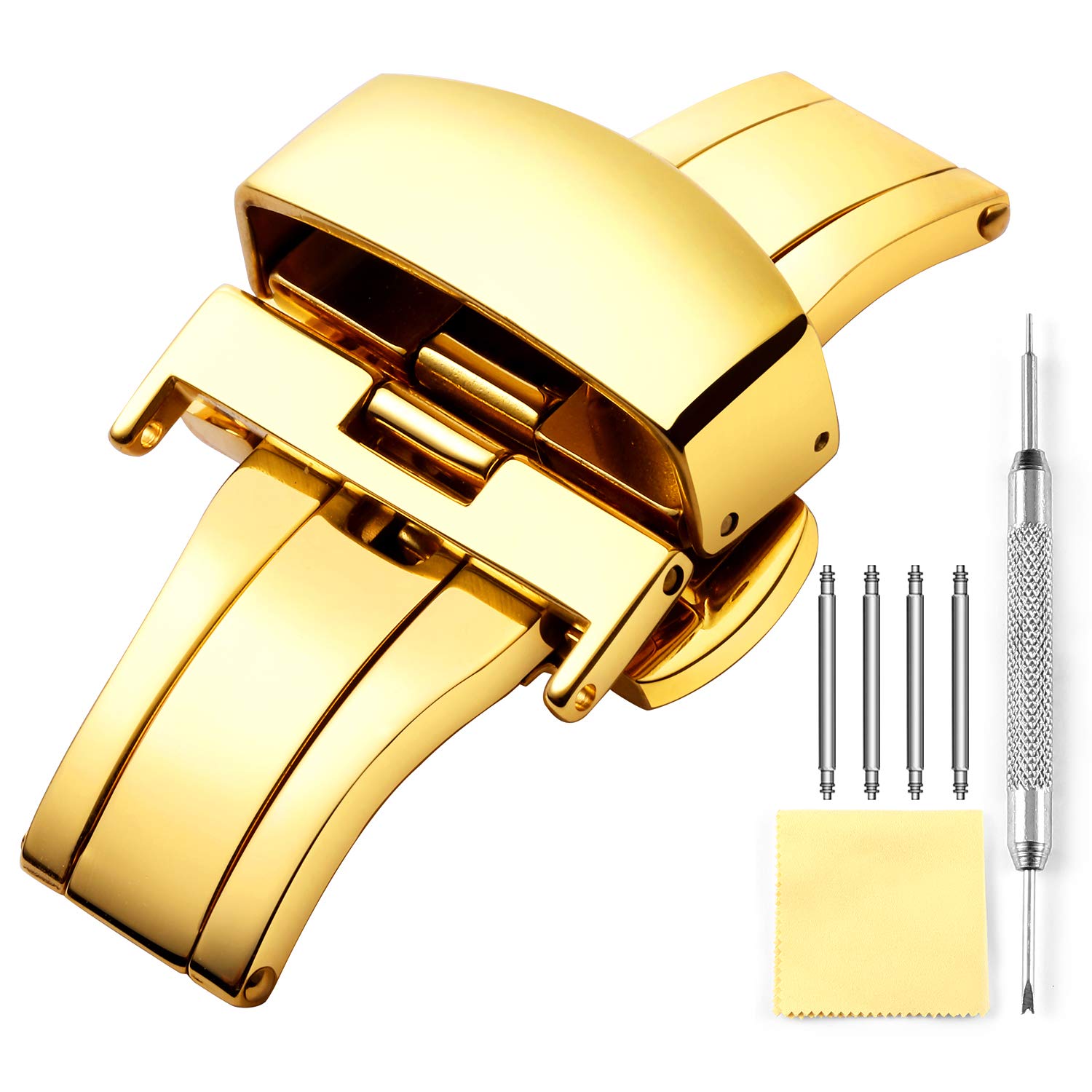 Replacement Push Button Butterfly Deployment Clasp with Buckle for Leather Watch Bands Straps in Gold,Rose Gold, Silver(12mm,14mm,16mm,18mm,20mm,22mm) Valentine Gifts