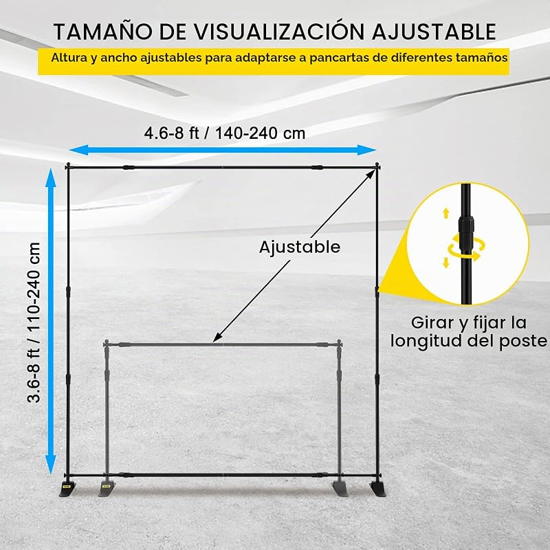 Soporte para Panel de Fondo Publicitario 2.4 m x 2.4 m, Achura 35 "- 96", Soporte Banner Altura Ajustable 40 "- 96", para Feria Comercial Ligero Telescópico Ajustable Expositor — foto 4 de 8