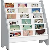 CHOEZON 6-Tier Kids Bookshelf, Book Shelf for Kids Room, Sling Bookcase, Magazine and Book Storage Rack, Large Capacity Book Organizer for Nursery, Bedroom, Playroom, White and Gray MCW07WG