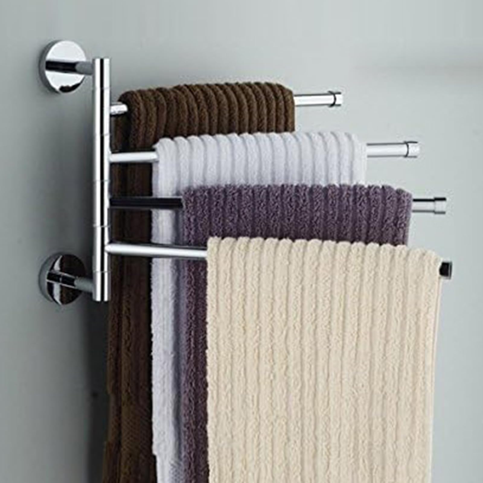 bowarepro 4-arm Swivel Towel Rails Hardware Stainless Steel 4-Bar Bathroom Kitchen fold out Towel Hanger Wall Mounted Holder, Narrow Rotatable Bath Towel Rod Arm, Perfect Space Saver Rack Organizer