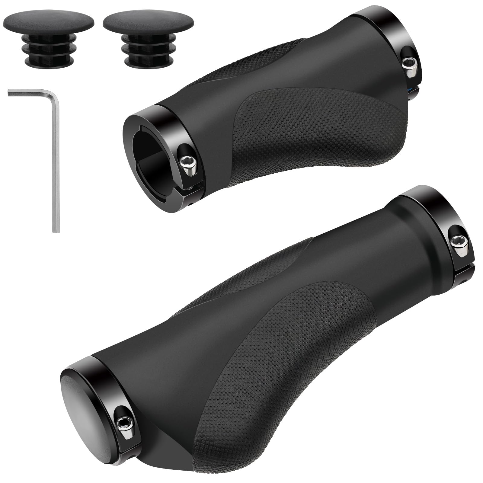 Adamyee Bicycle Handlebars Grips, 22.2 mm MTB Universal Grips with Double Alloy Lock Anti-Slip Shock Absorption Ergonomic Non-Slip Rubber Bike Grips Equipment Accessories for Road Bike,Trekking Bike