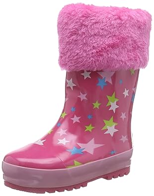 Playshoes Kinder Gummistiefel aus Naturkautschuk, warme Mädchen Regenstiefel mit Innenfutter, mit Sternen-Muster