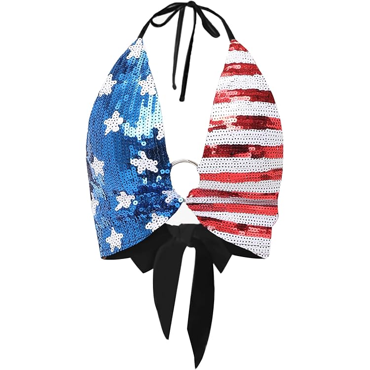 Arsimus USA Patriotic 4th of July American Flag Sequins Bra