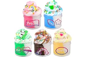 Jigejunfa Cloud Slime Kit 5 Pack, Dual Color Slime Set with Cute Rainbow and Ice Cream Charms, Stress Relief Toys Cool Birthday, Ideas for Girls and Boys, Party Favors for Kids, Pink Blue Green