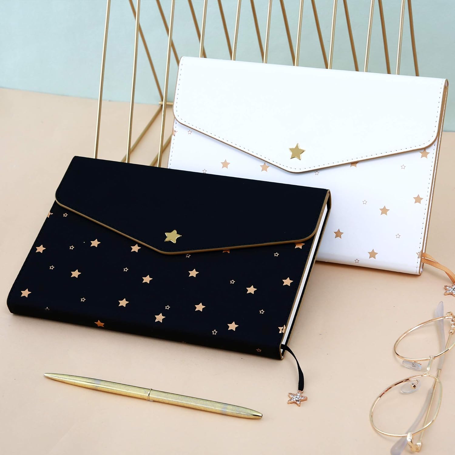 Star Journal for Women Leather Girl Journal Lined Teen Diary for Girls Magnetic Notebook Travel Diary Personal Organizer with Creative Envelope Style for Teenagers A5 5.9x8.5inch Black : Office Products